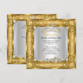 Invitation Princesse Quinceanera 15e anniversaire Gold Damask (Devant / Derrière)