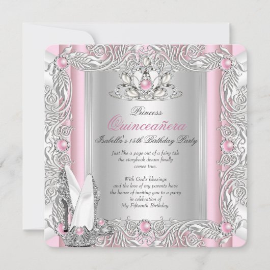 Invitation Princesse Quinceanera 15e anniversaire Lumière ros (Devant)