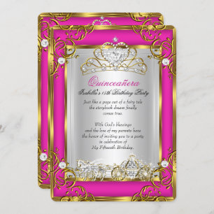 Invitation Princesse Quinceanera 15e anniversaire Or rose