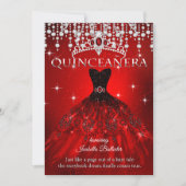 Invitation Princesse Quinceanera 15e anniversaire Red Tiara (Devant)