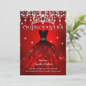 Invitation Princesse Quinceanera 15e anniversaire Red Tiara (Debout devant)