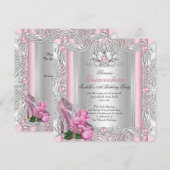 Invitation Princesse Quinceanera 15e anniversaire Rose rose (Devant / Derrière)