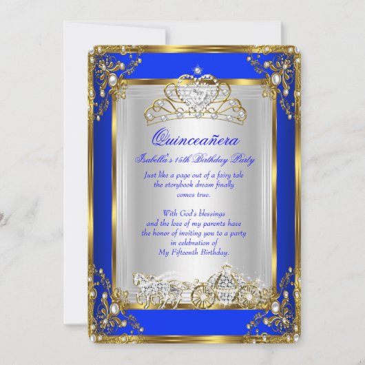 Invitation Princesse Quinceanera 15e anniversaire Royal Blue (Devant)