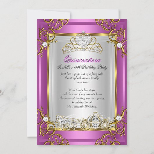 Invitation Princesse Quinceanera 15e anniversaire Royal Pink (Devant)