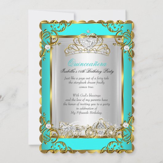 Invitation Princesse Quinceanera 15e anniversaire Turquoise b (Devant)