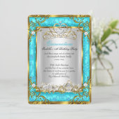 Invitation Princesse Quinceanera 15e anniversaire Turquoise D (Debout devant)