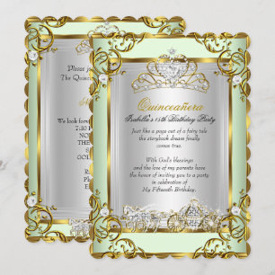 Invitation Princesse Quinceanera 15e Anniversaire Vert Menthe