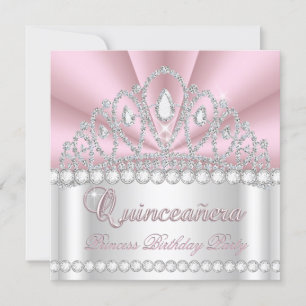 Invitation Princesse Quinceanera 15e Gem Diamant Blanc Rose