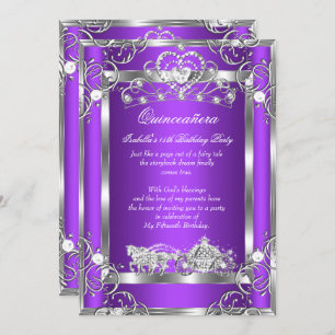 Invitation Princesse Quinceanera 15e Parti Purple Silver