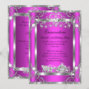 Invitation Princesse Quinceanera 15ème Fête Rose Argenté