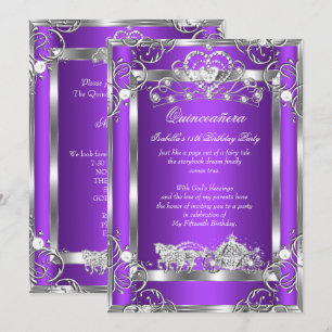 Invitation Princesse Quinceanera 15ème Fête Violet Argenté