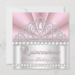 Invitation Princesse Quinceanera 15ème Rose Blanc Diamant Gem
