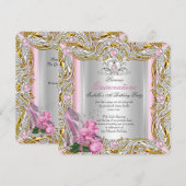 Invitation Princesse Quinceanera Anniversaire Rose Or (Devant / Derrière)