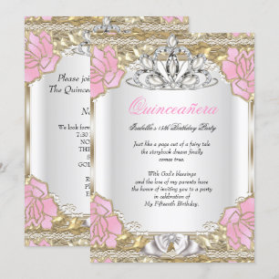 Invitation Princesse Quinceanera Blanc Rose Or 15e Anniversai