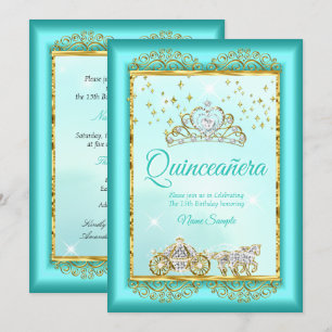 Invitation Princesse Quinceañera Bleu sarcelle Or conte de fé