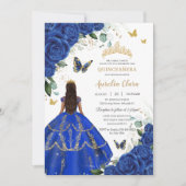 Invitation Princesse Quinceañera Bleue Royale Rose Robe Or (Devant)