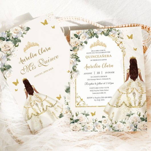 Invitation Princesse Quinceañera Champagne Robe Rose ivoire