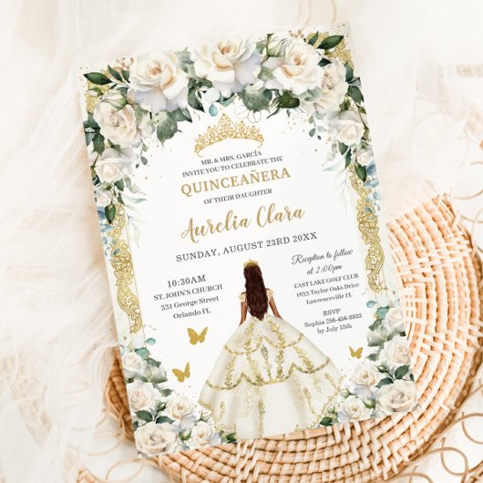 Invitation Princesse Quinceañera Champagne Robe Rose ivoire