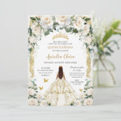 Invitation Princesse Quinceañera Champagne Robe Rose ivoire (Debout devant)