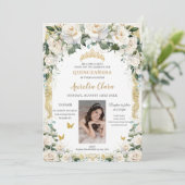 Invitation Princesse Quinceañera Champagne Rose d'ivoire Phot (Debout devant)