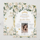 Invitation Princesse Quinceañera Champagne Rose d'ivoire Phot (Devant / Derrière)