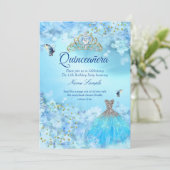 Invitation Princesse Quinceanera cinderella robe bleue floral (Debout devant)