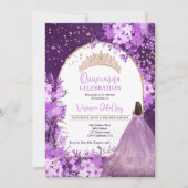Invitation princesse quinceanera de tiara à fleurs violet d'o (Devant)