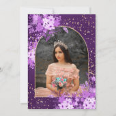 Invitation princesse quinceanera de tiara à fleurs violet d'o (Dos)