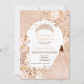 Invitation princesse quinceanera de tiara fleurie et dorée ro (Devant)
