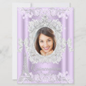 Invitation Princesse Quinceanera dentelle violette photo gran (Devant)