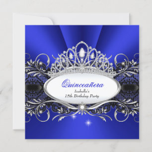 Invitation Princesse QUINCEANERA Diadème Royal Bleu Diamant d