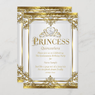 Invitation Princesse Quinceanera Elegant Gold White Pearl 2