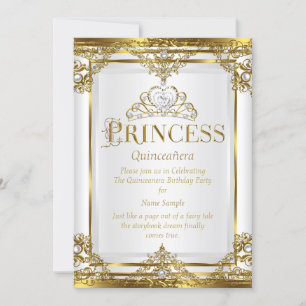 Invitation Princesse Quinceanera Élégant Or Blanc Perle 2