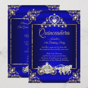Invitation Princesse Quinceanera Elite Bleu Royal Or