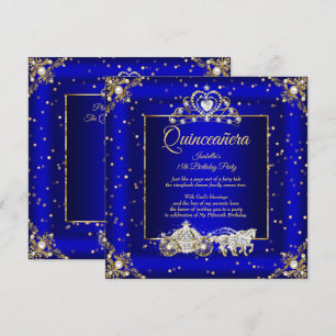 Invitation Princesse Quinceanera Elite Bleu Royal Or Pailleté