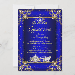 Invitation Princesse Quinceanera Elite Bleu Royale Doré Paill