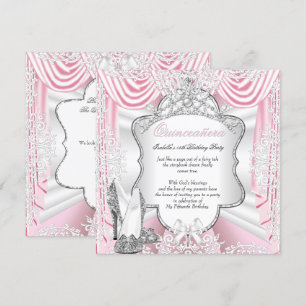 Invitation Princesse Quinceanera Fête 15 ans Soie Rose