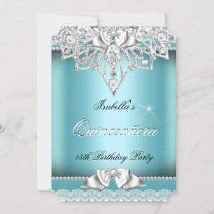 Invitation Princesse Quinceanera Fille Dentelle Turquoise 15e