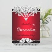 Invitation Princesse Quinceanera Fille Rouge Noir 15e (Debout devant)