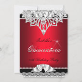 Invitation Princesse Quinceanera Fille Rouge Noir 15e (Devant)