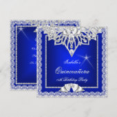 Invitation Princesse Quinceanera fille Turquoise Royal Blue T (Devant / Derrière)
