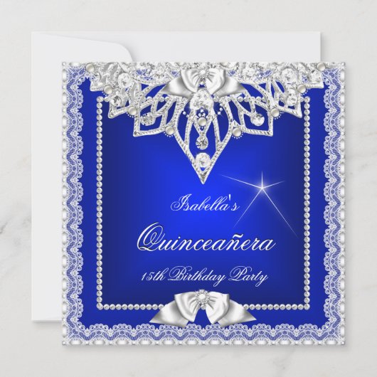 Invitation Princesse Quinceanera fille Turquoise Royal Blue T (Devant)