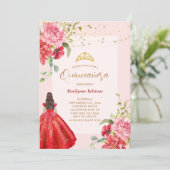 Invitation Princesse Quinceañera Fleurs Rouges (Debout devant)