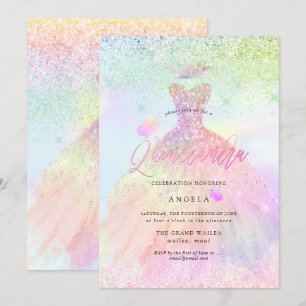 Invitation Princesse Quinceanera Holographique+Papillons