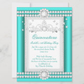 Invitation Princesse Quinceanera Jade Diamant Turquoise Tiara (Devant)
