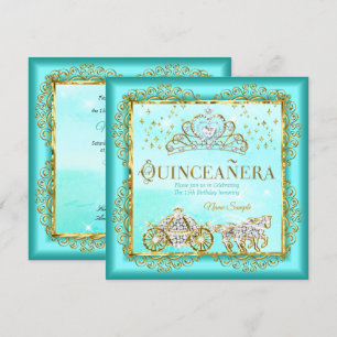 Invitation Princesse Quinceañera magique Bleu sarcelle Or