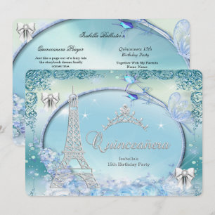 Invitation Princesse Quinceanera Magique Bleu Turquoise Argen