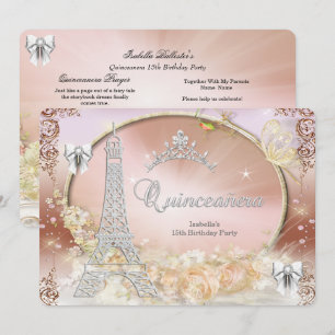 Invitation Princesse Quinceanera Magique Crème Argent