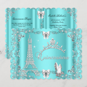 Invitation Princesse Quinceanera Magique Talon bleu sarcelle 