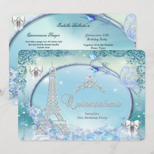 Invitation Princesse Quinceanera Magique Turquoise bleu argen